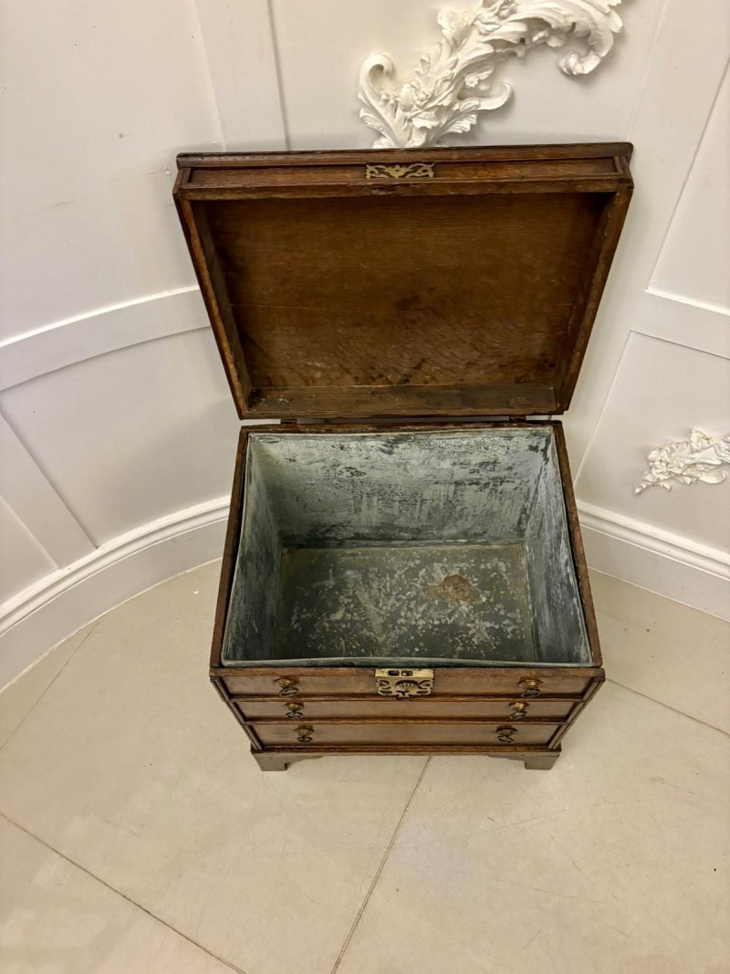 Antique Early 18th Century Quality Oak Box Coffer in the Form of a Miniature Chest